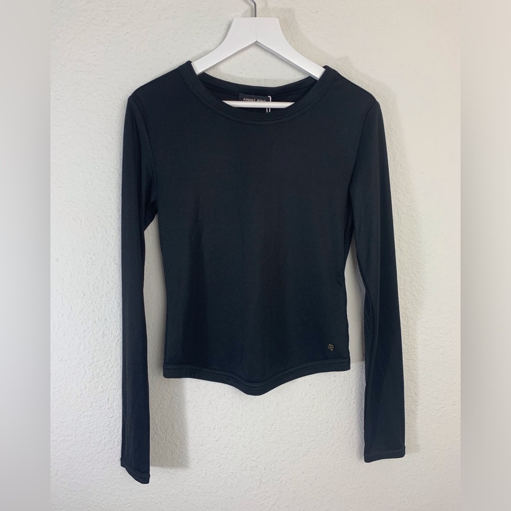 Anine Bing Black Long Sleeve Ribbed Top Sz XS